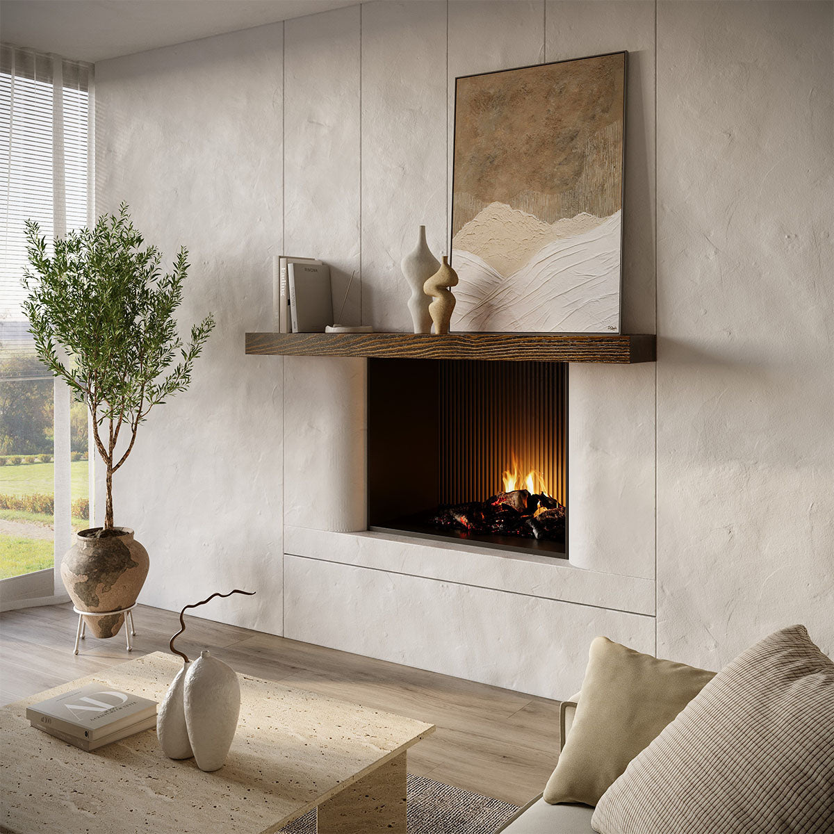 Textured Solid Wood Mantel Shelf