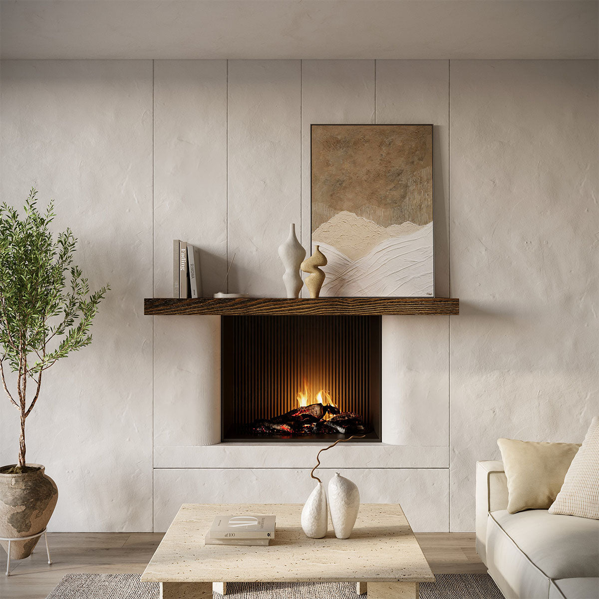 Textured Solid Wood Mantel Shelf
