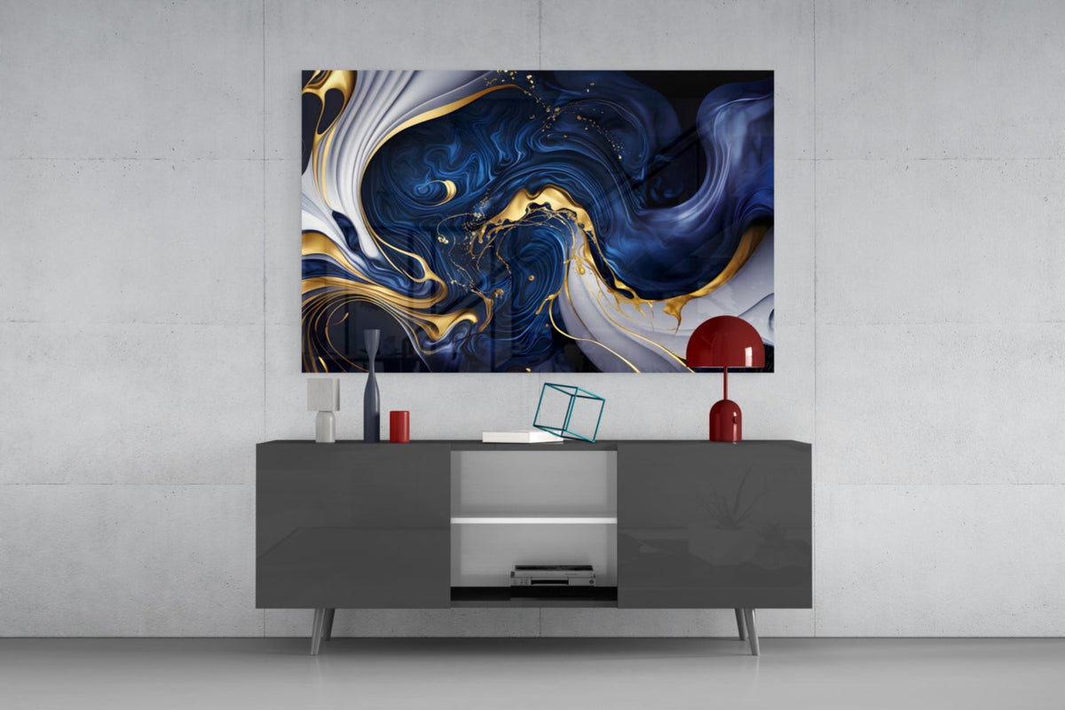 Midnight Blue & Gold Glass Wall Art
