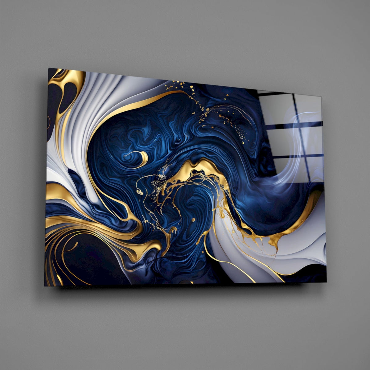 Midnight Blue & Gold Glass Wall Art