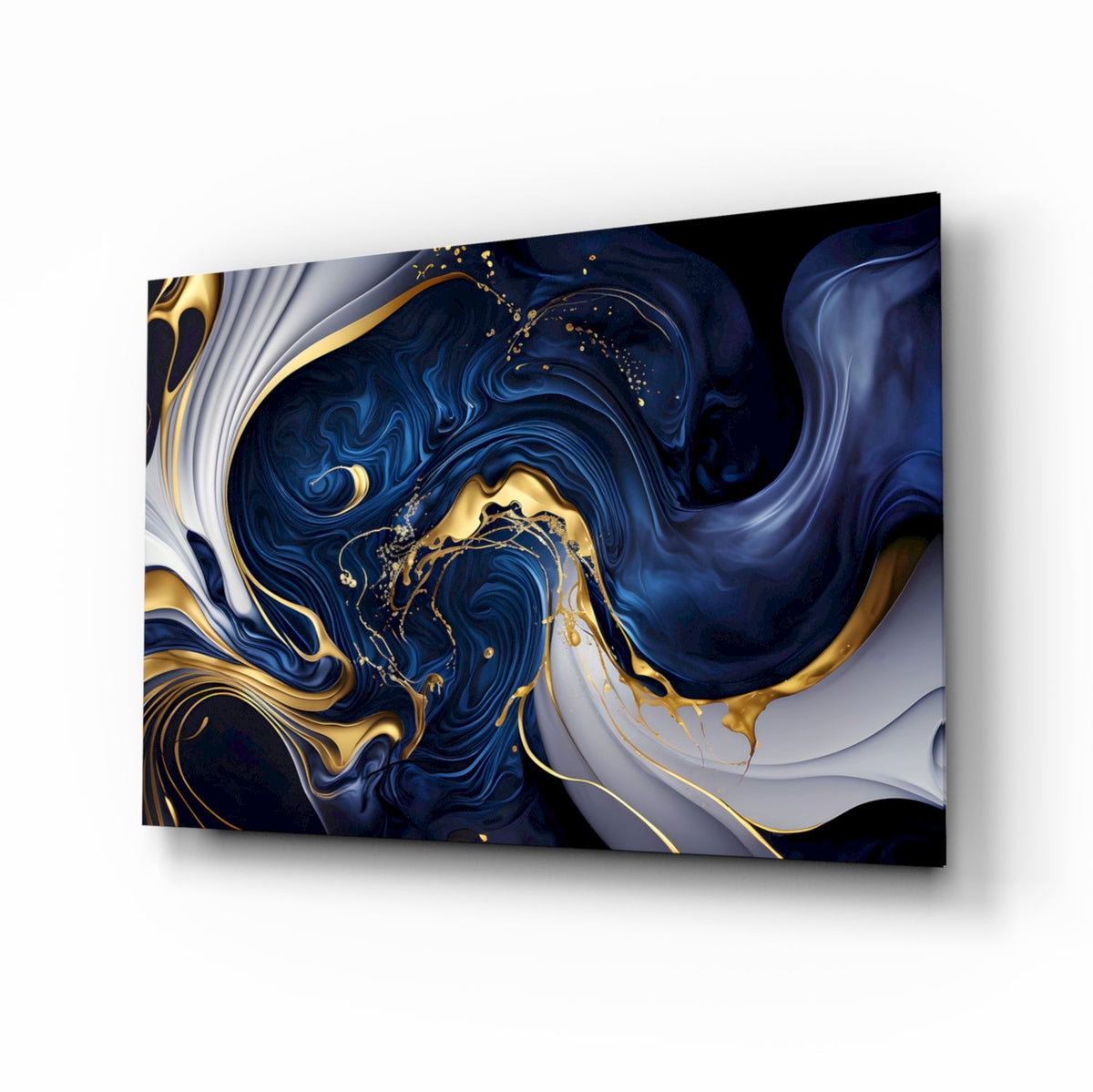 Midnight Blue & Gold Glass Wall Art