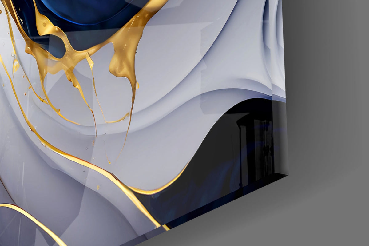 Midnight Blue & Gold Glass Wall Art