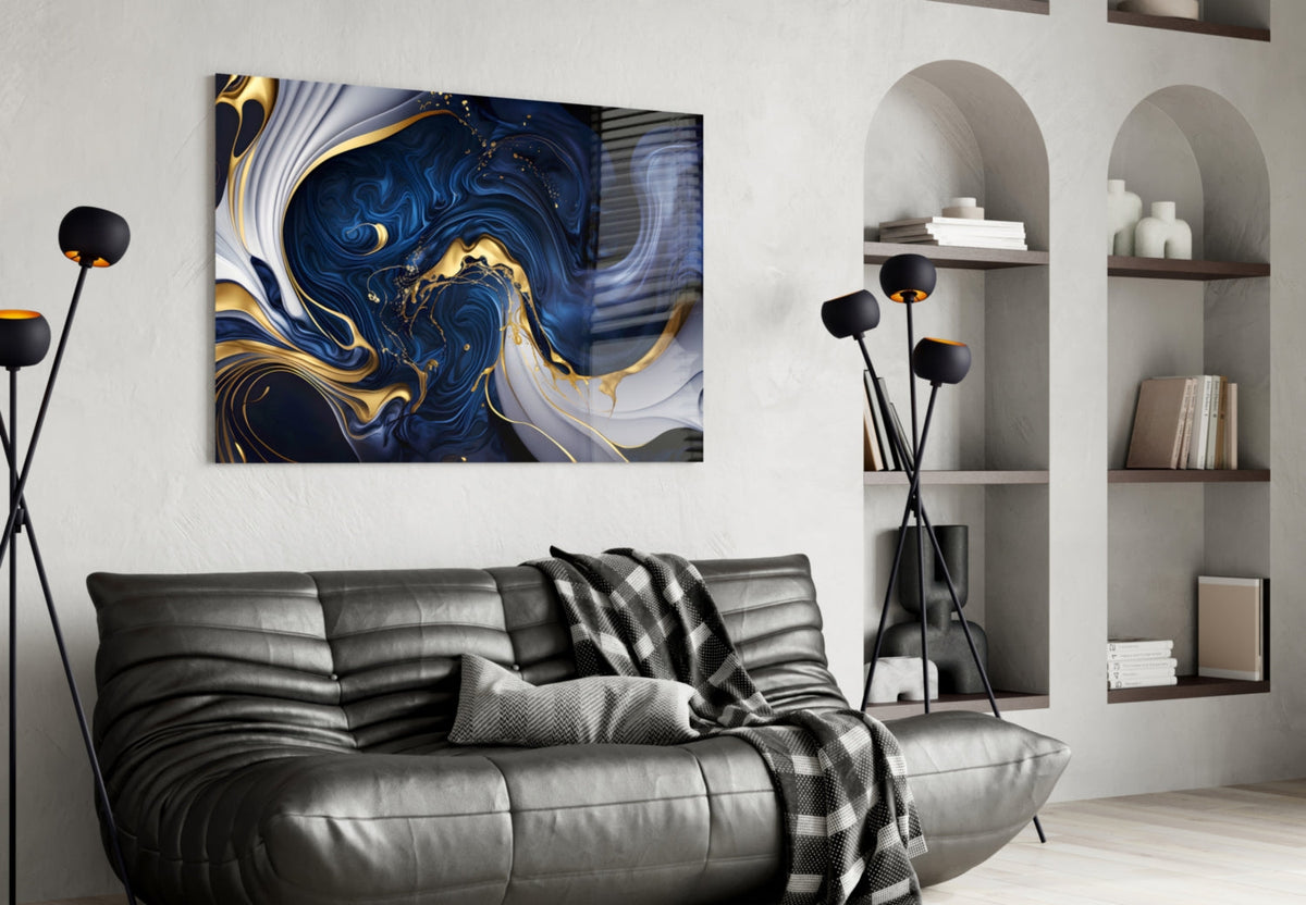 Midnight Blue & Gold Glass Wall Art
