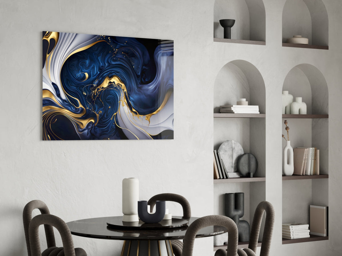 Midnight Blue & Gold Glass Wall Art