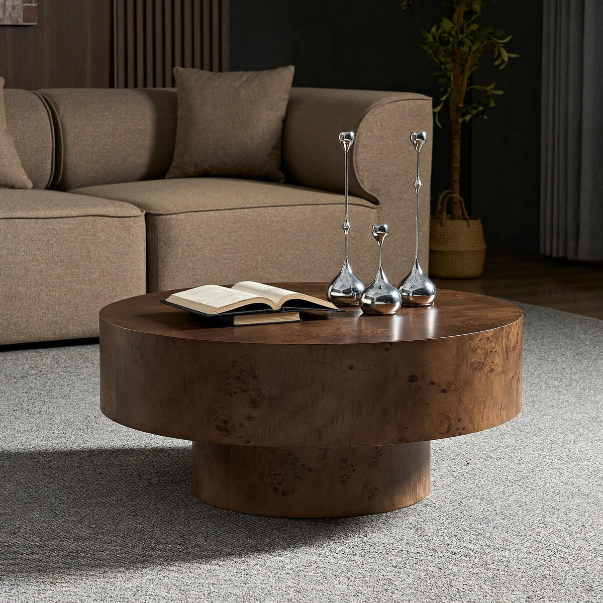 Walnut Burl Pedestal Coffee Table