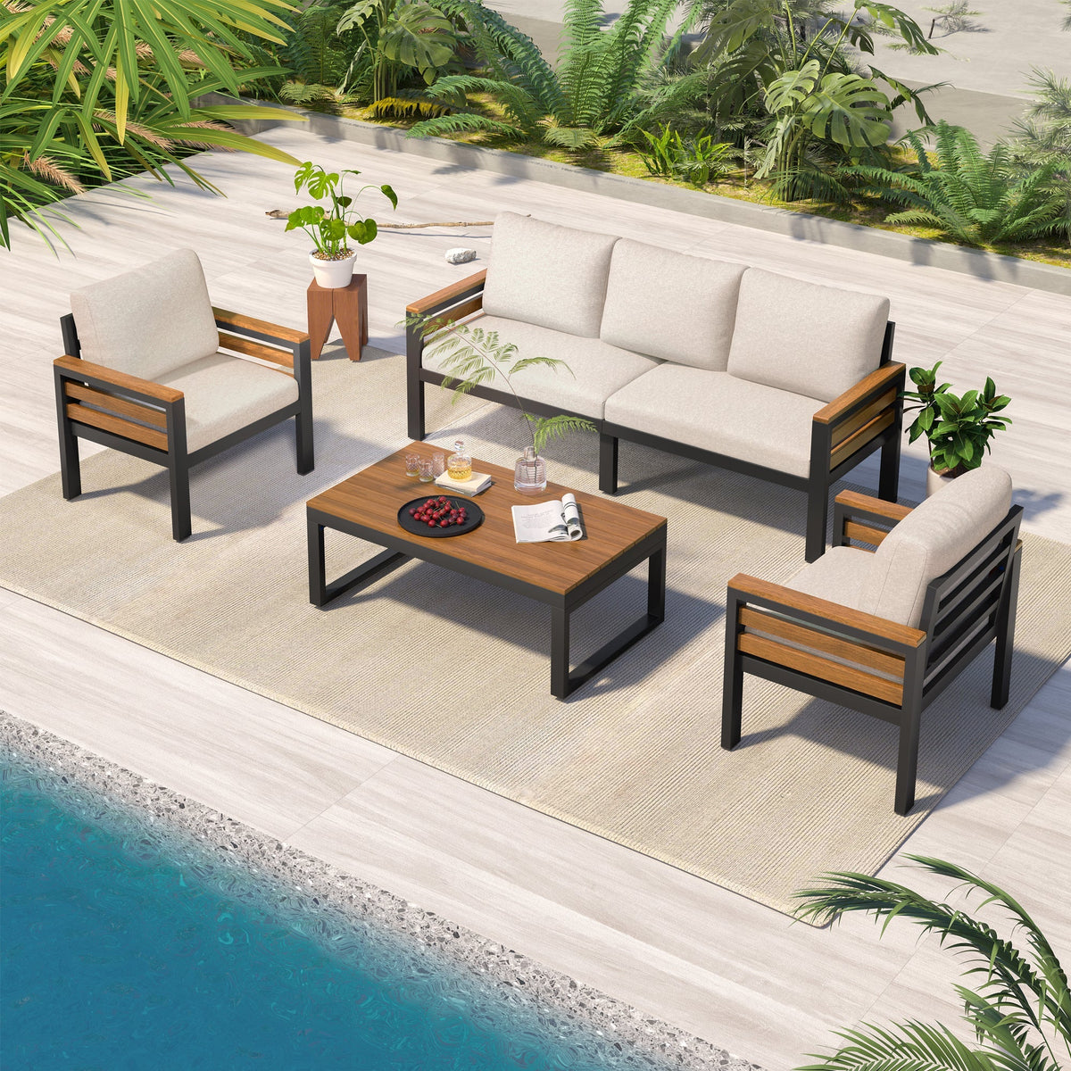 Acacia Accent Outdoor Sofa Set — Four Pieces — Default