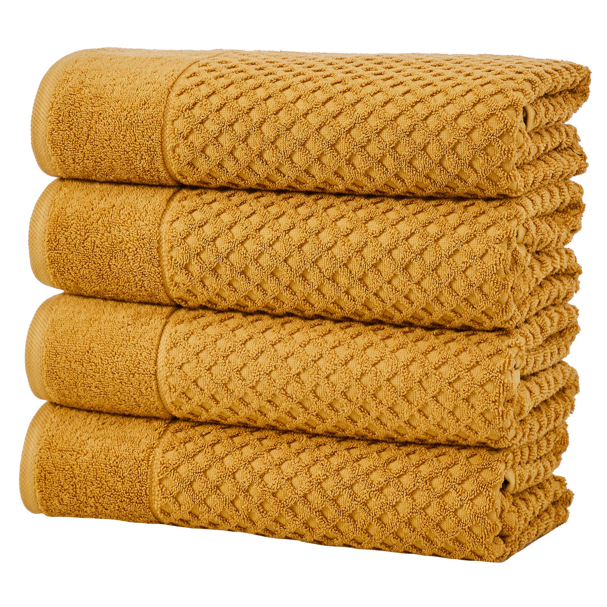 Grayson Diamond Waffle Cotton Towels — Bath Towel (Pack of 4) / Marigold
