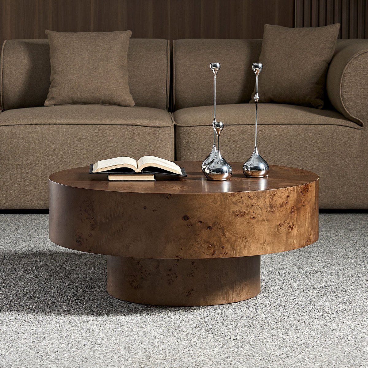 Walnut Burl Pedestal Coffee Table