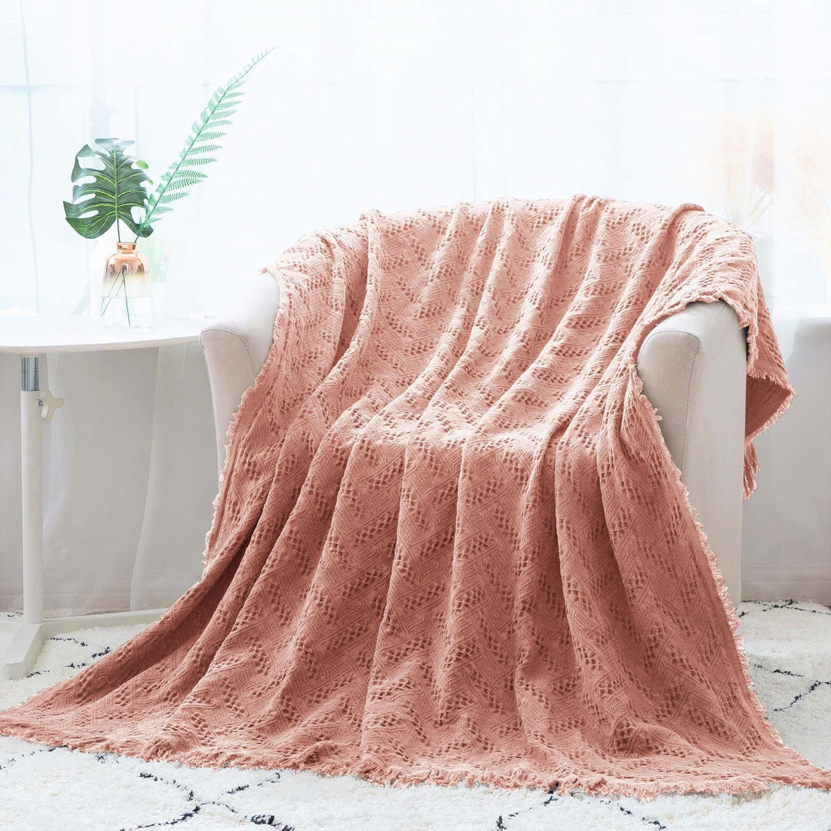 Kasentex Cotton Knit Throw — Mellow Rose