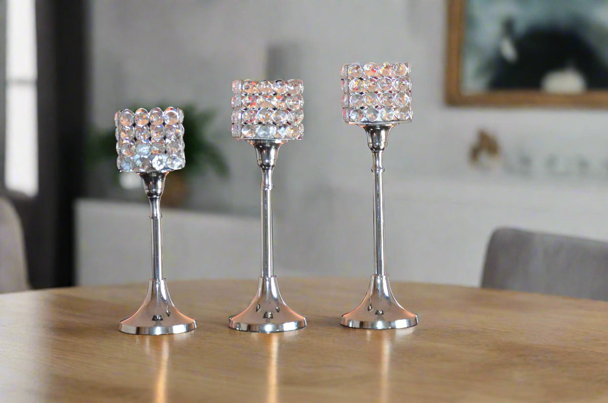 Crystal Hurricane Candle Holders — Set of Three
