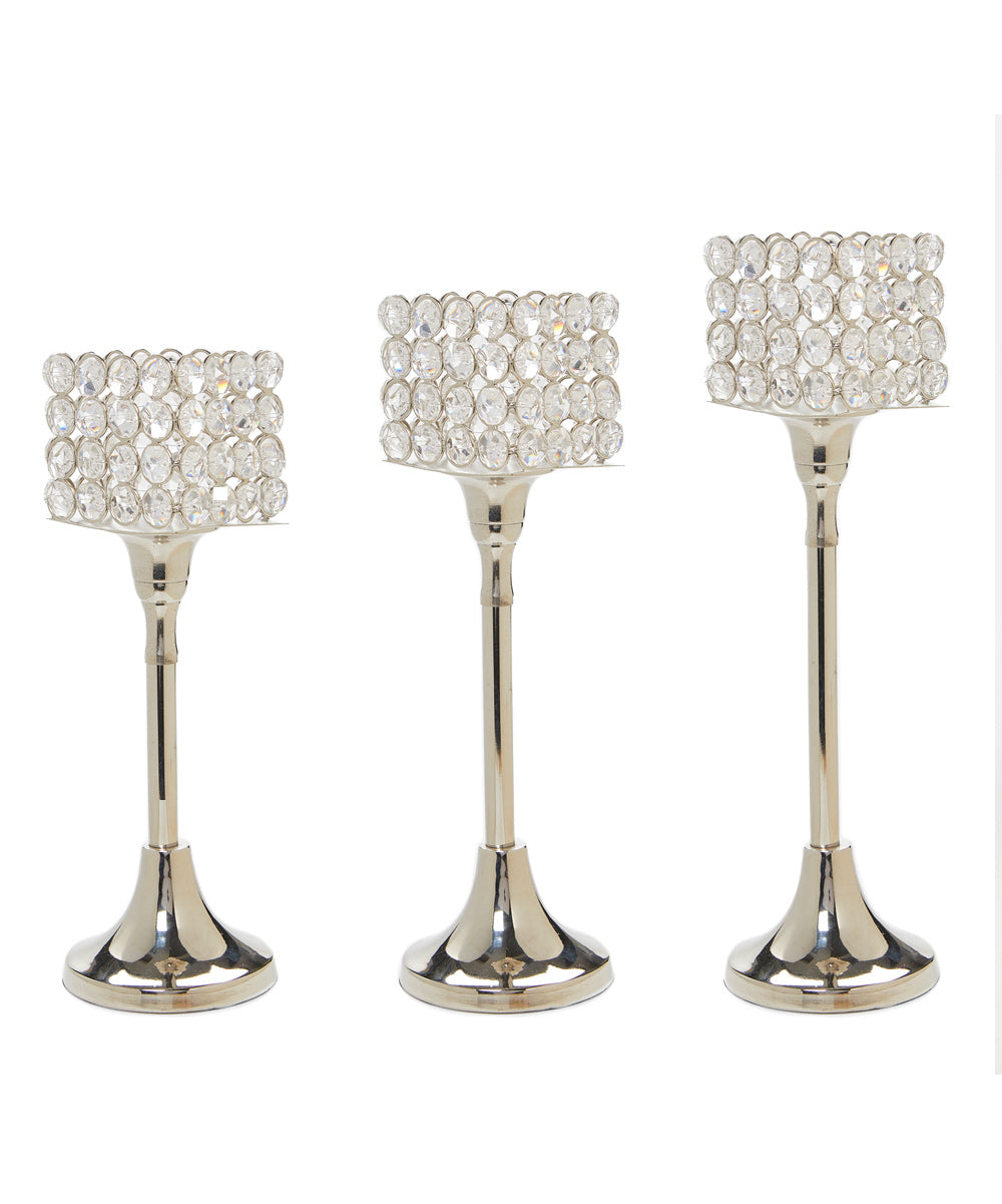 Crystal Hurricane Candle Holders — Set of Three