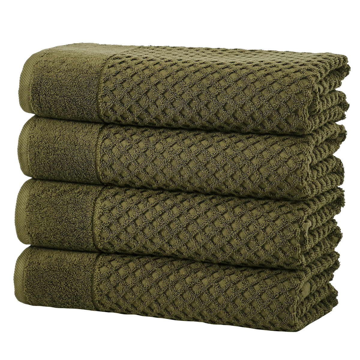 Grayson Diamond Waffle Cotton Towels — Bath Towel (Pack of 4) / Olive
