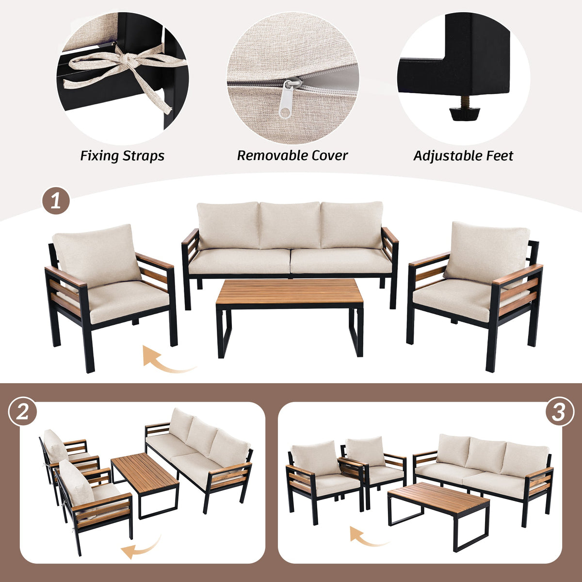 Acacia Accent Outdoor Sofa Set — Four Pieces