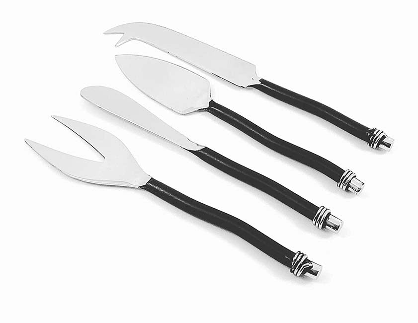 Black Curved-Handle Cheese Knives — Set of Four