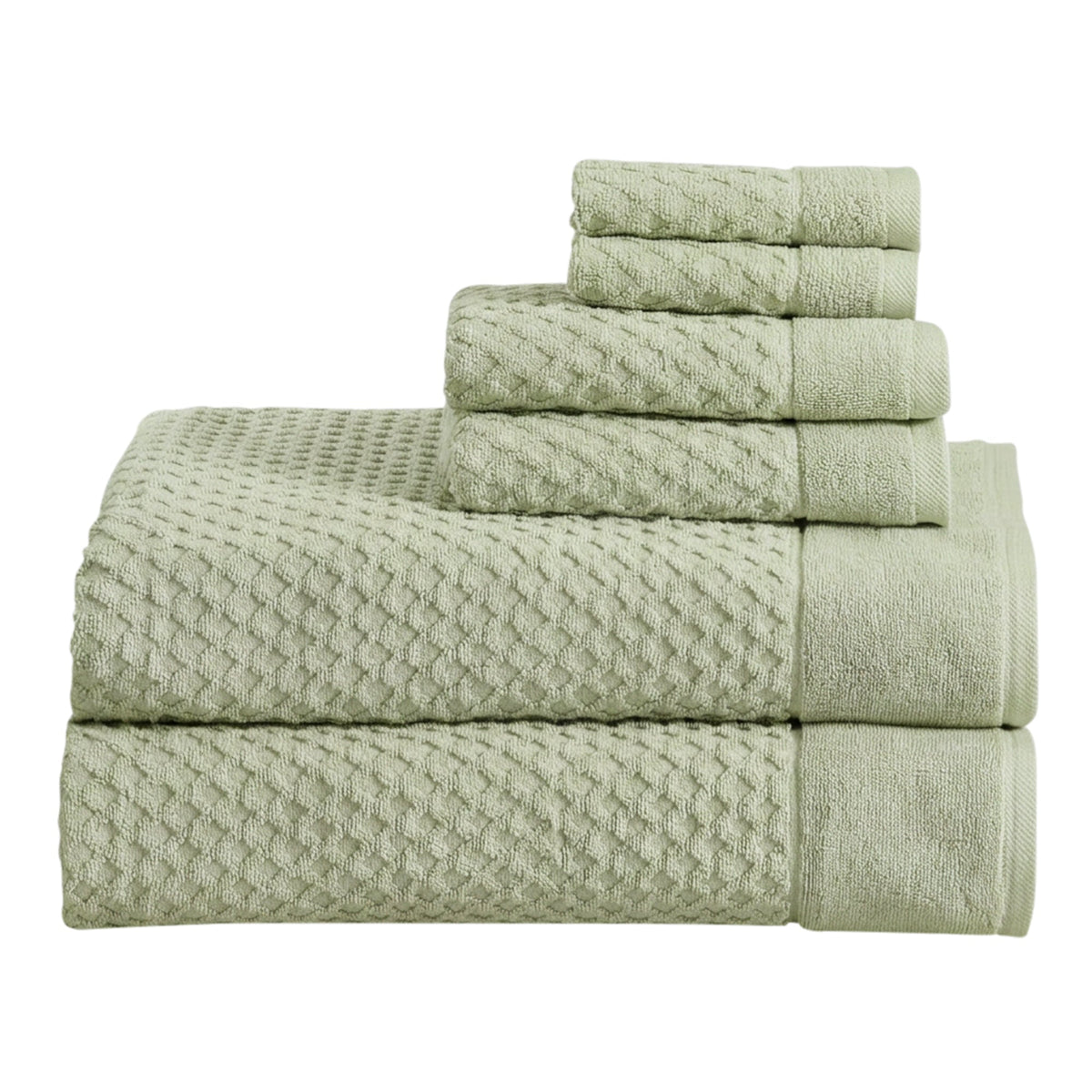 Grayson Diamond Waffle Cotton Towels — 6 Piece Set W/ Bath Sheets / Pale Green