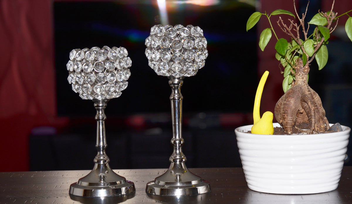 Round Crystal Candle Holders — Set of Two