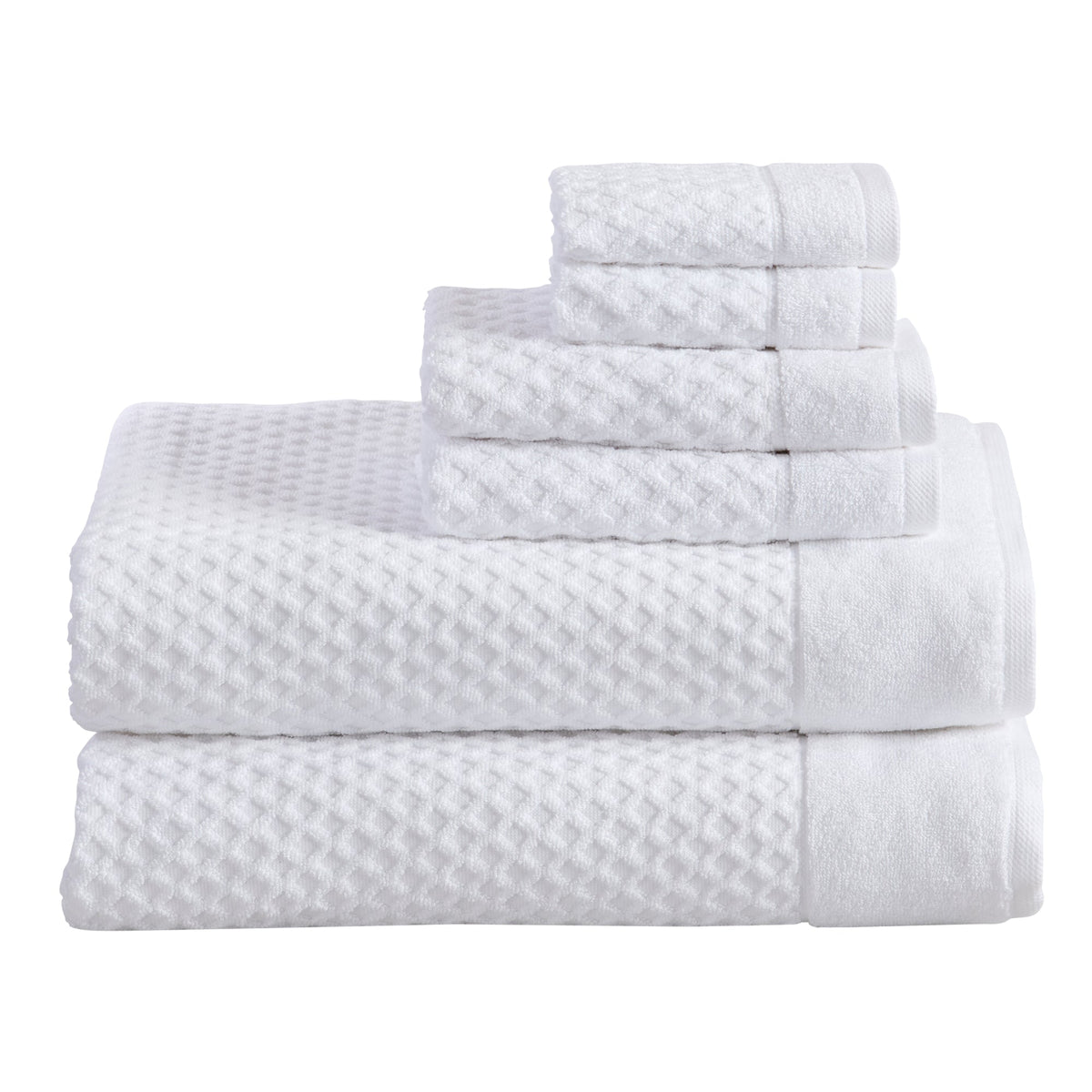 Grayson Diamond Waffle Cotton Towels — 6 Piece Set W/ Bath Sheets / Optic White