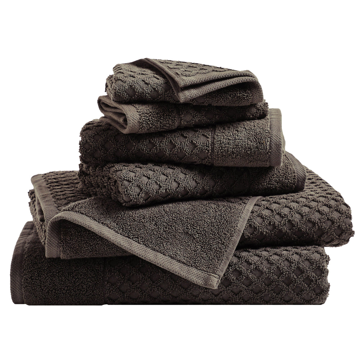 Grayson Diamond Waffle Cotton Towels — 6 Piece Set / Midnight