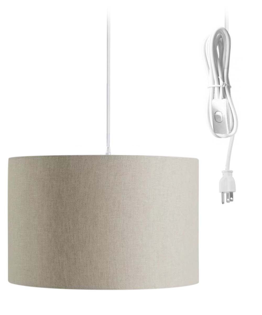 Oatmeal Linen Plug-In Pendant — 16 Inch