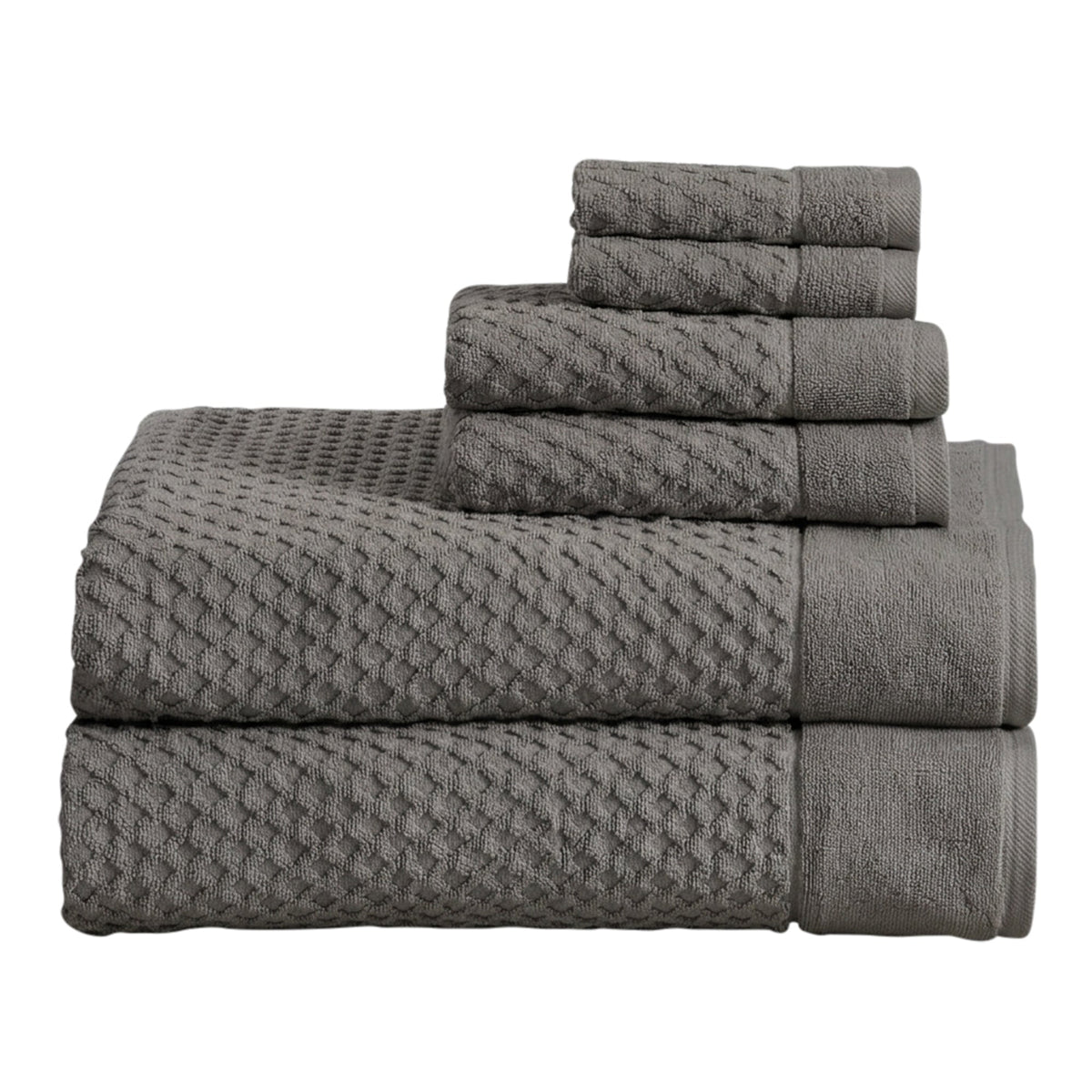 Grayson Diamond Waffle Cotton Towels — 6 Piece Set W/ Bath Sheets / Dark Gray