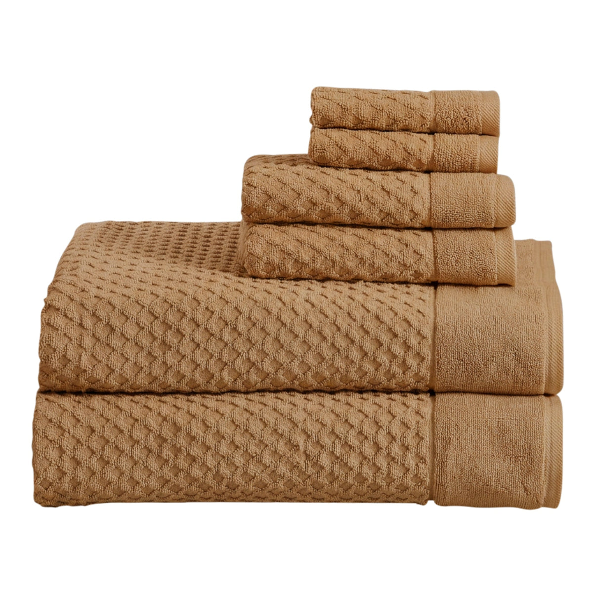 Grayson Diamond Waffle Cotton Towels — 6 Piece Set W/ Bath Sheets / Mocha
