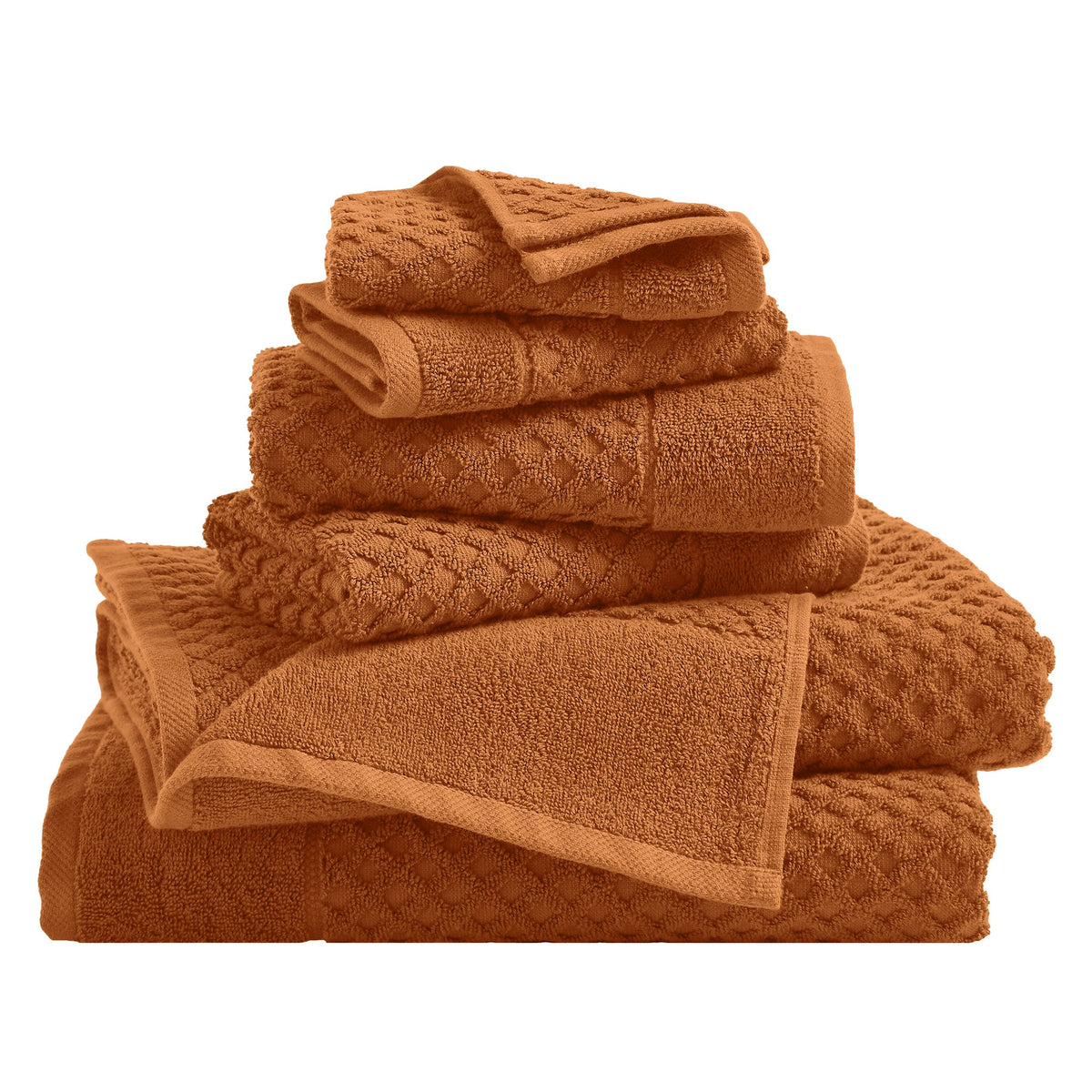 Grayson Diamond Waffle Cotton Towels — 6 Piece Set / Copper