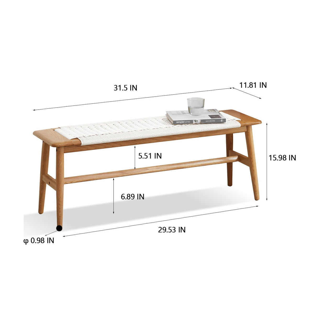 Oak & Cane Dining Bench