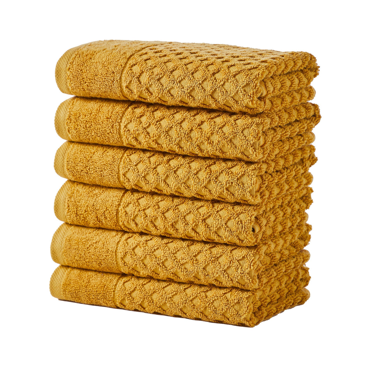 Grayson Diamond Waffle Cotton Towels — Hand Towel (Pack of 6) / Marigold
