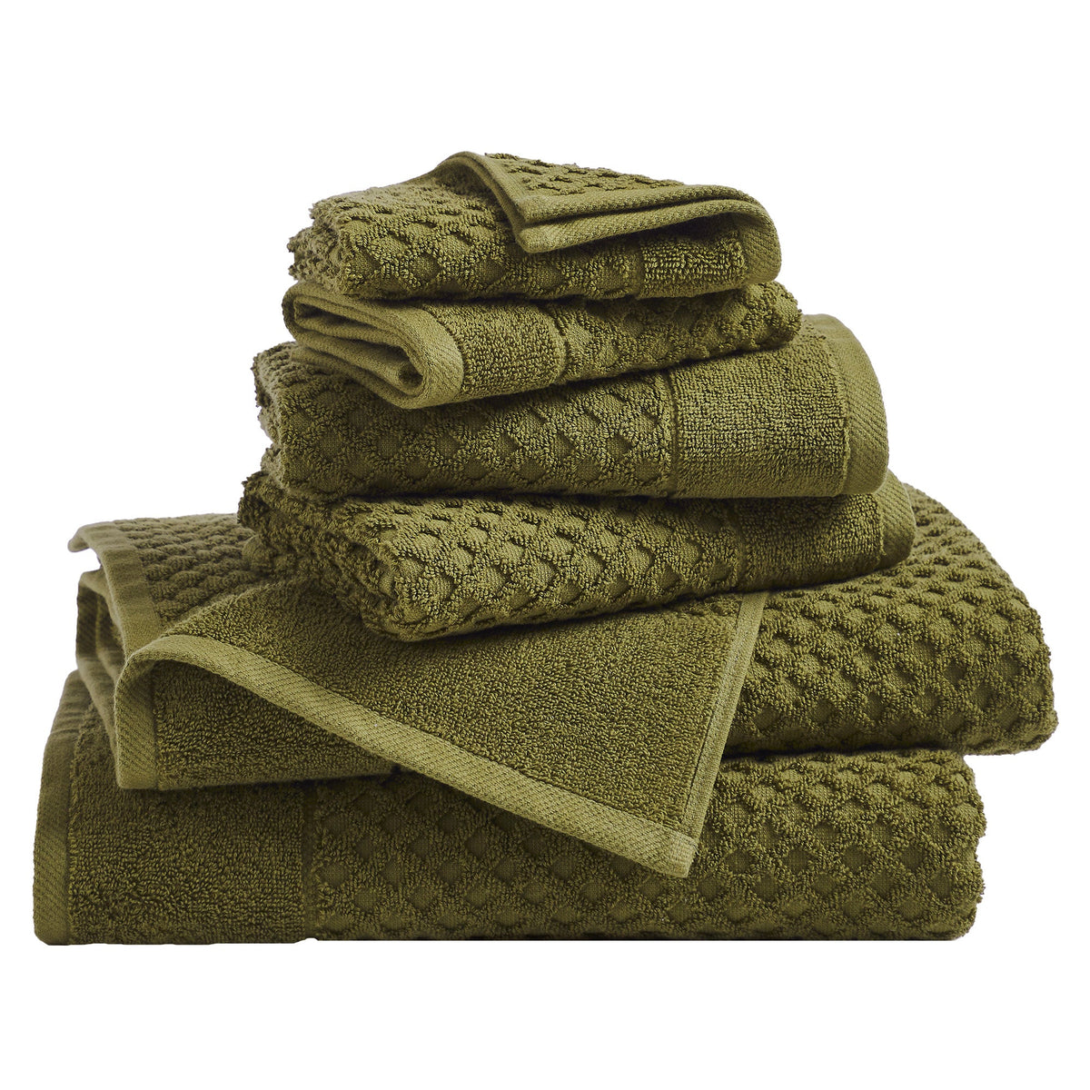 Grayson Diamond Waffle Cotton Towels — 6 Piece Set / Olive