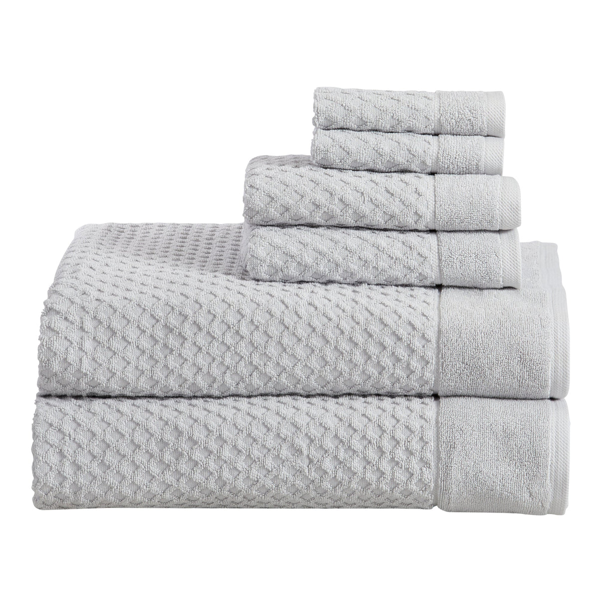 Grayson Diamond Waffle Cotton Towels — 6 Piece Set W/ Bath Sheets / Light Gray