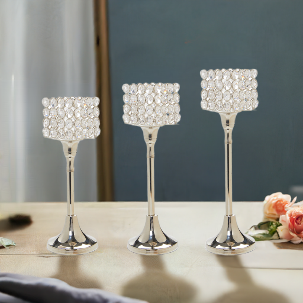 Crystal Hurricane Candle Holders — Set of Three