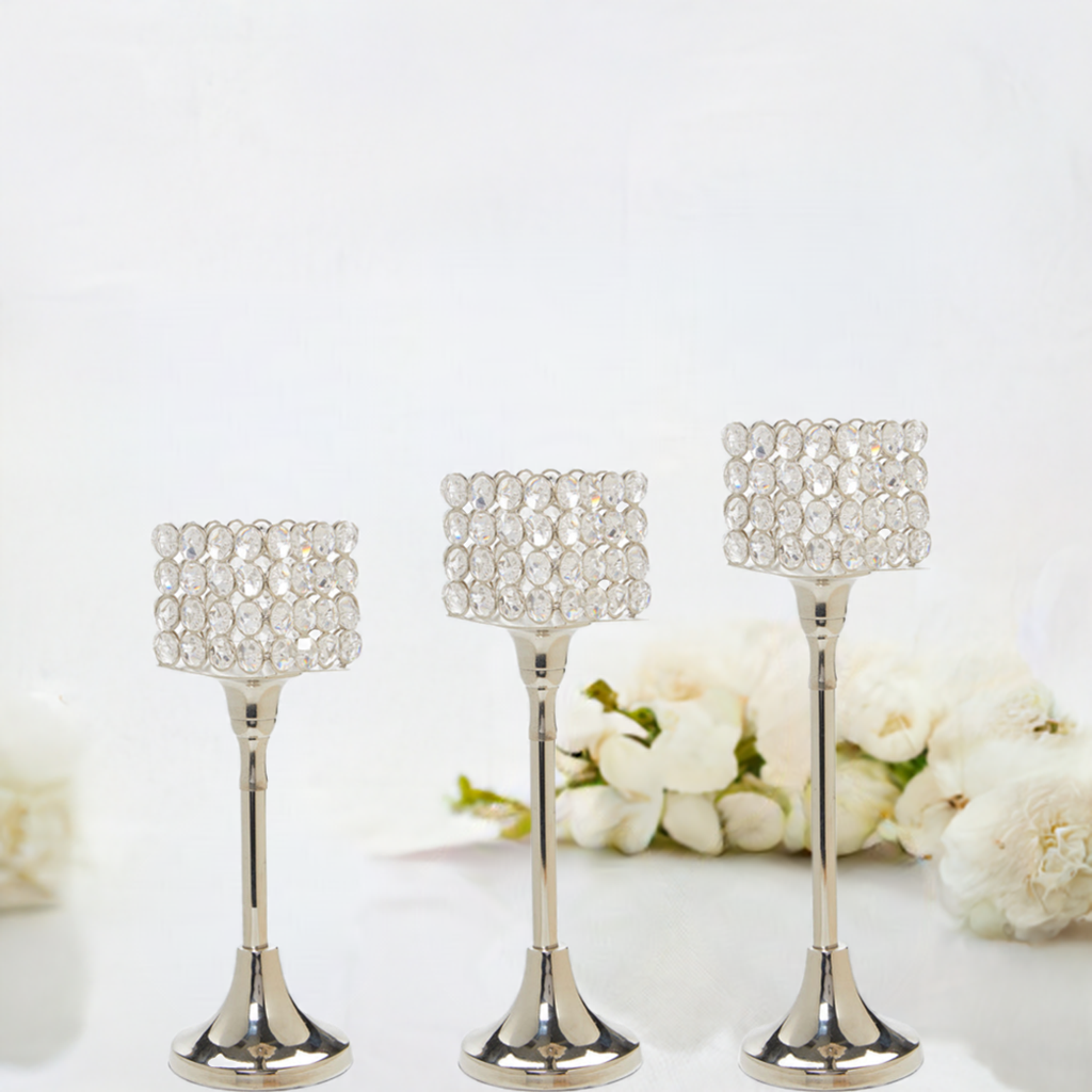 Crystal Hurricane Candle Holders — Set of Three