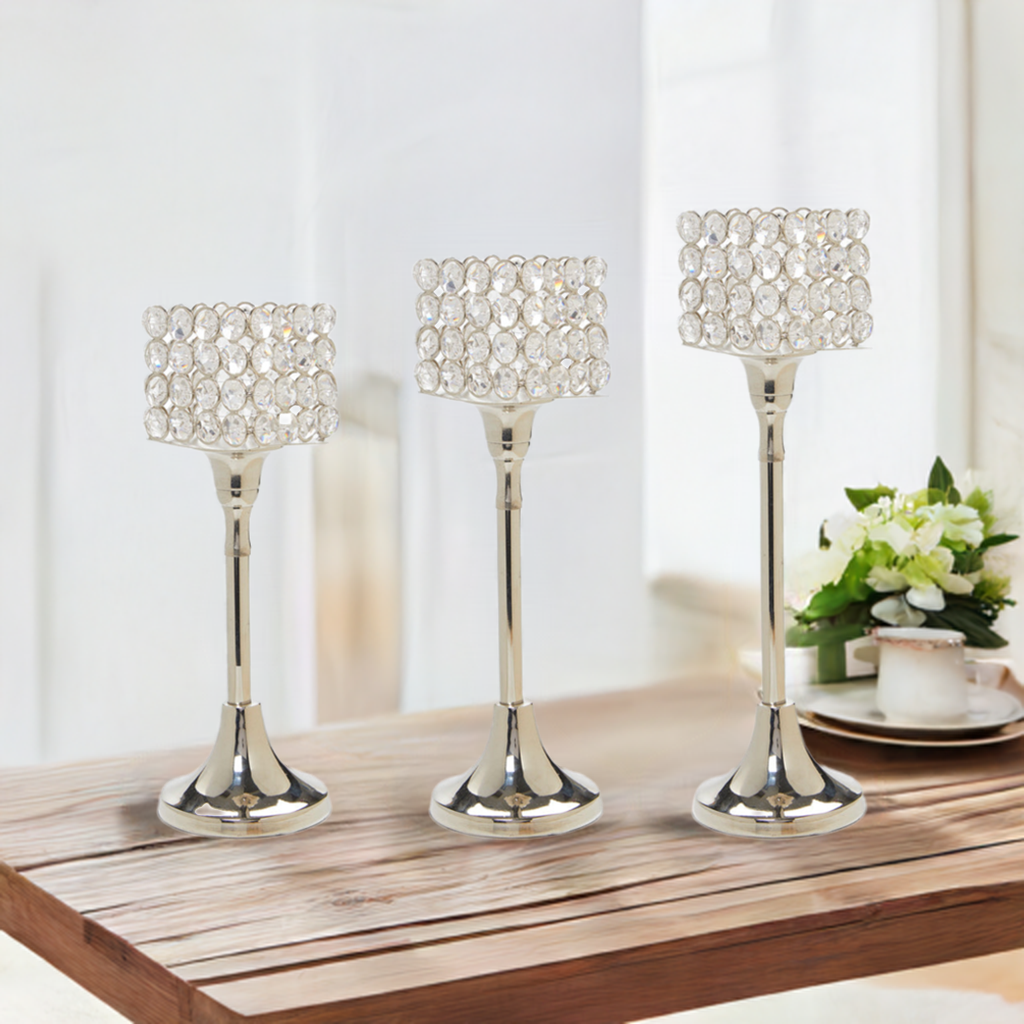 Crystal Hurricane Candle Holders — Set of Three