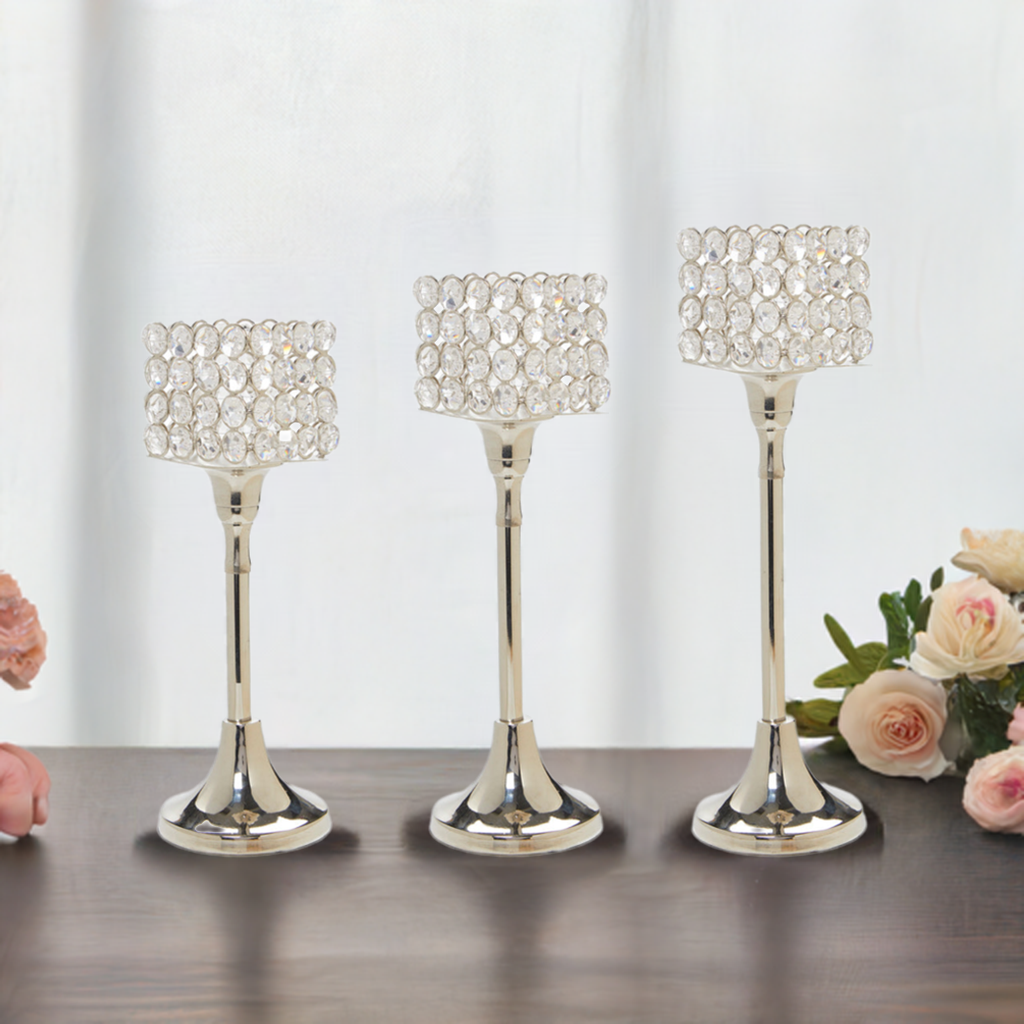 Crystal Hurricane Candle Holders — Set of Three
