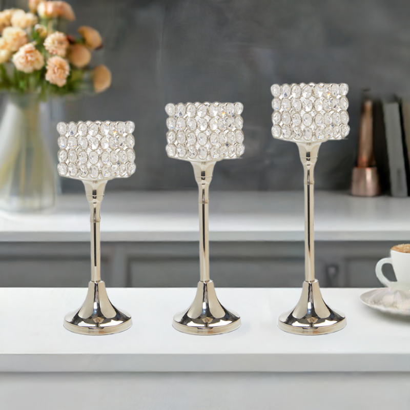 Crystal Hurricane Candle Holders — Set of Three