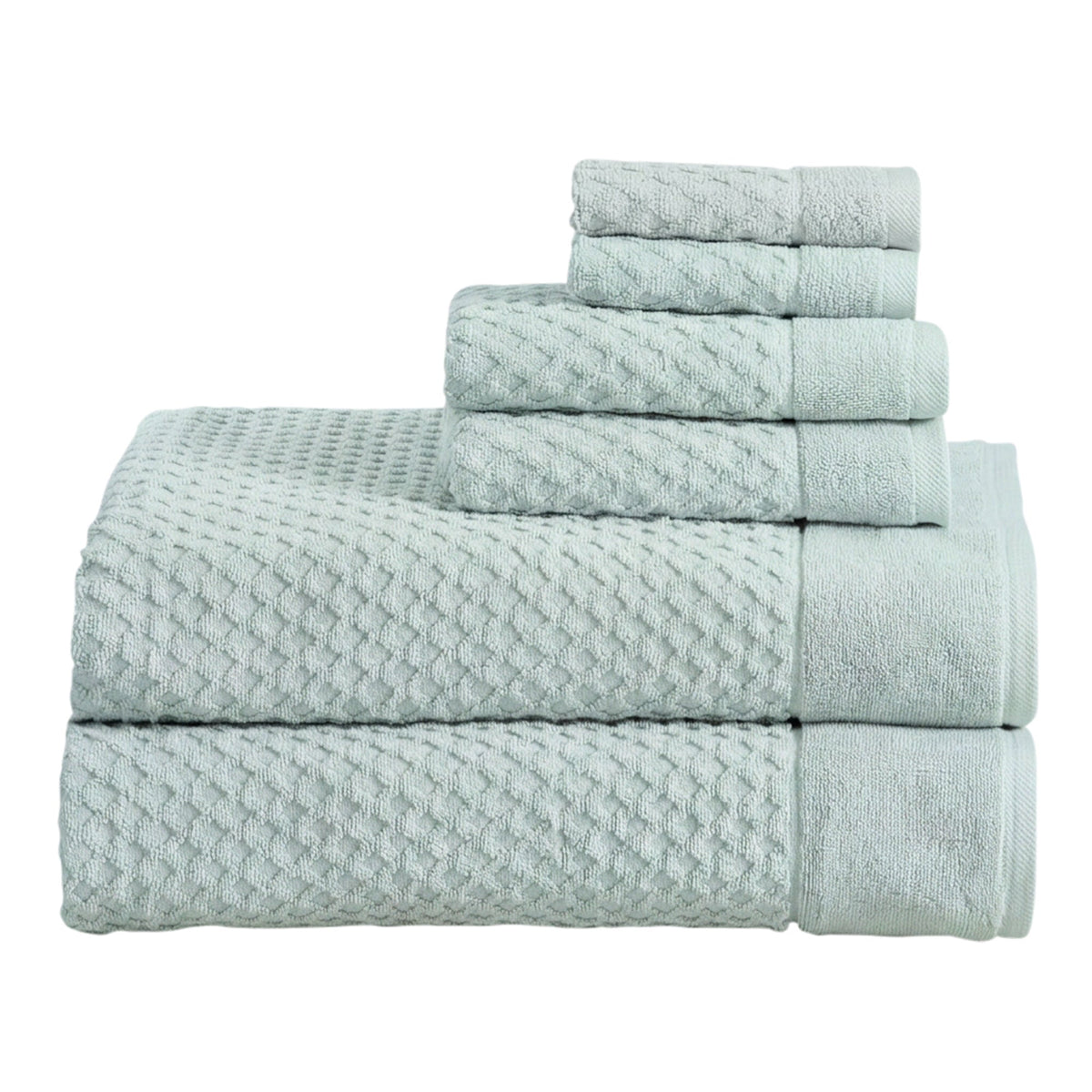 Grayson Diamond Waffle Cotton Towels — 6 Piece Set W/ Bath Sheets / Pastel Blue