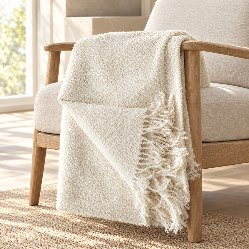 Ivory Alpaca Bouclé Throw