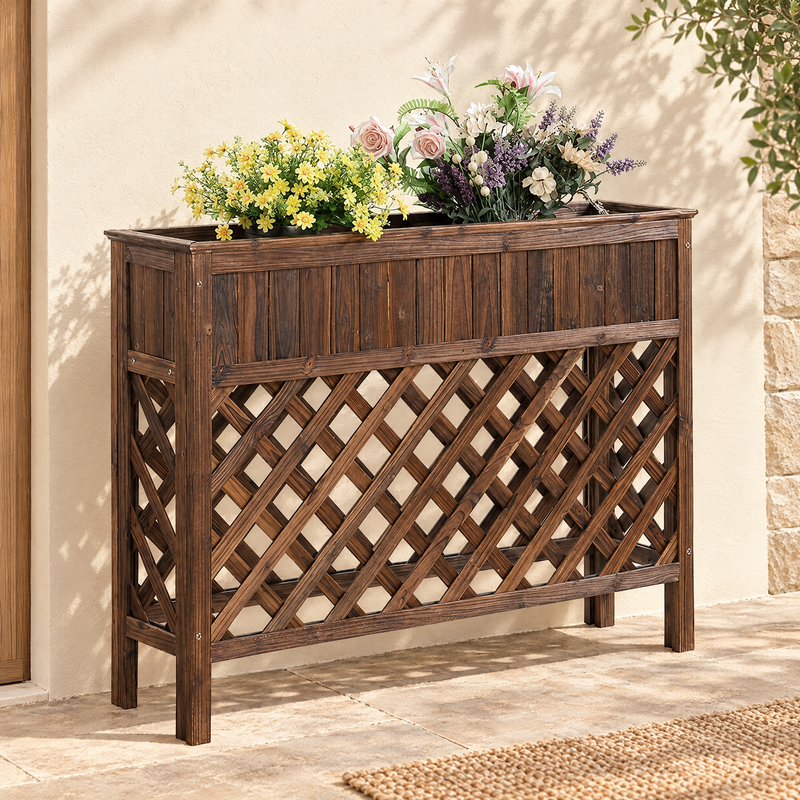 Raised Lattice Patio Planter — Weathered Cedar Finish