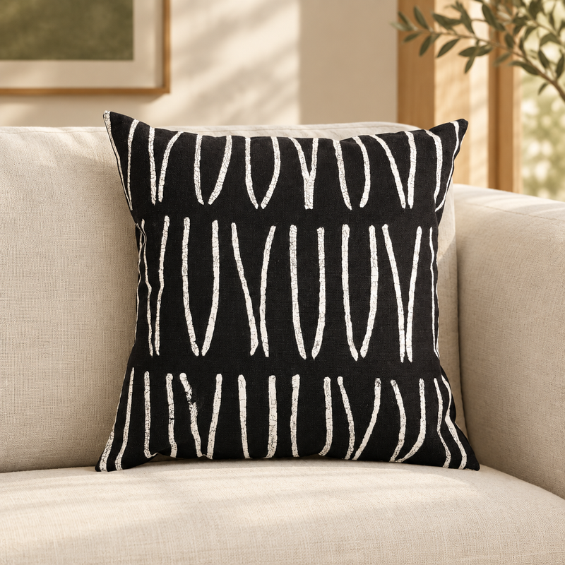 Sadza Lines Pillow Cover — Ebony