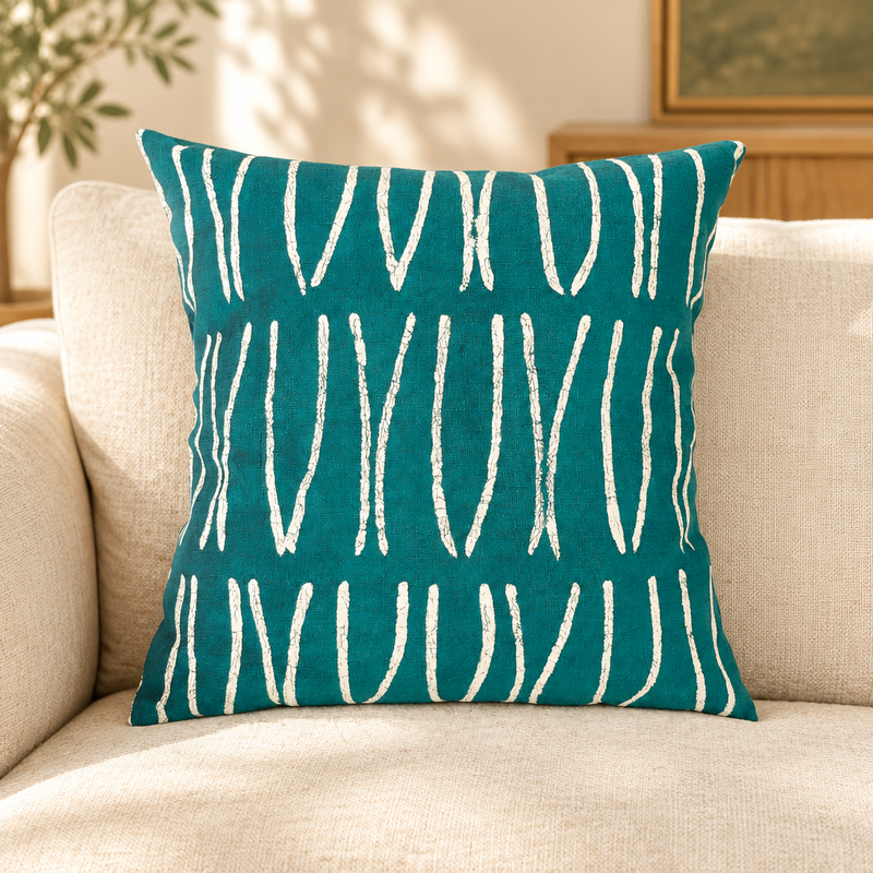 Sadza Lines Pillow Cover — Teal