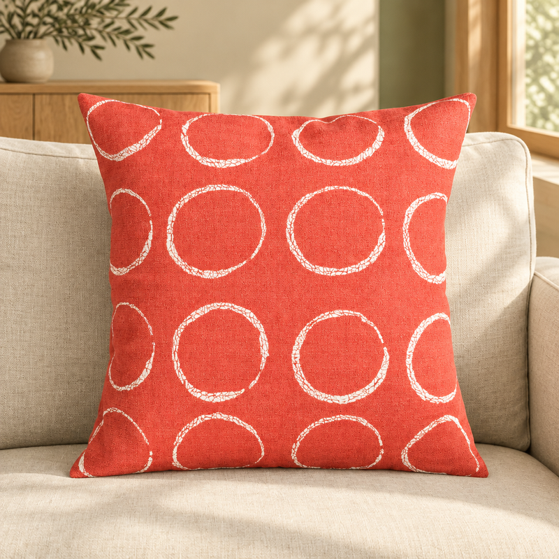 Sadza Circles Pillow Cover — Coral