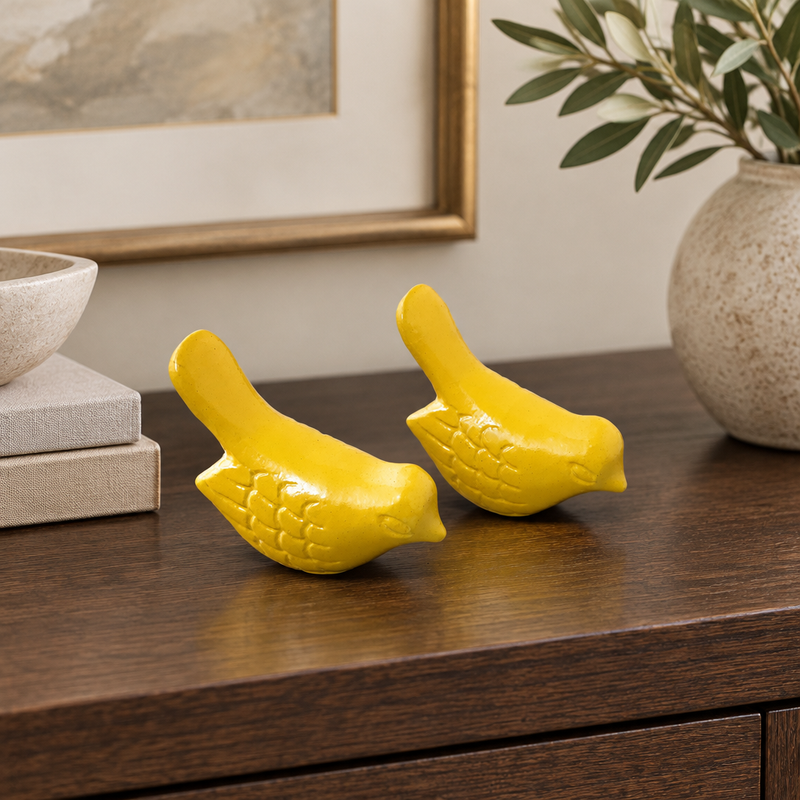 Yellow Bird Figurines — Set of Two