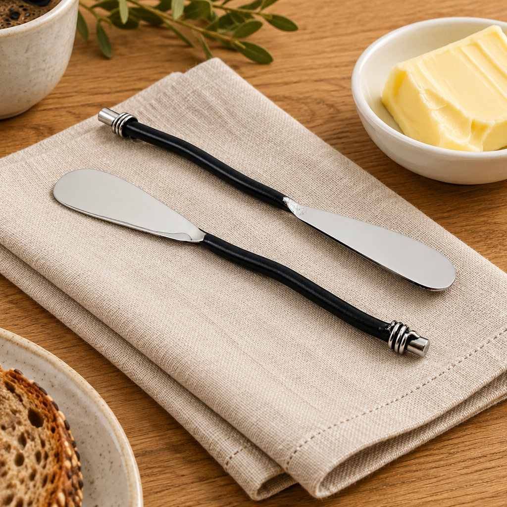 Black-Handle Butter Spreaders — Set of Six styled in a home setting