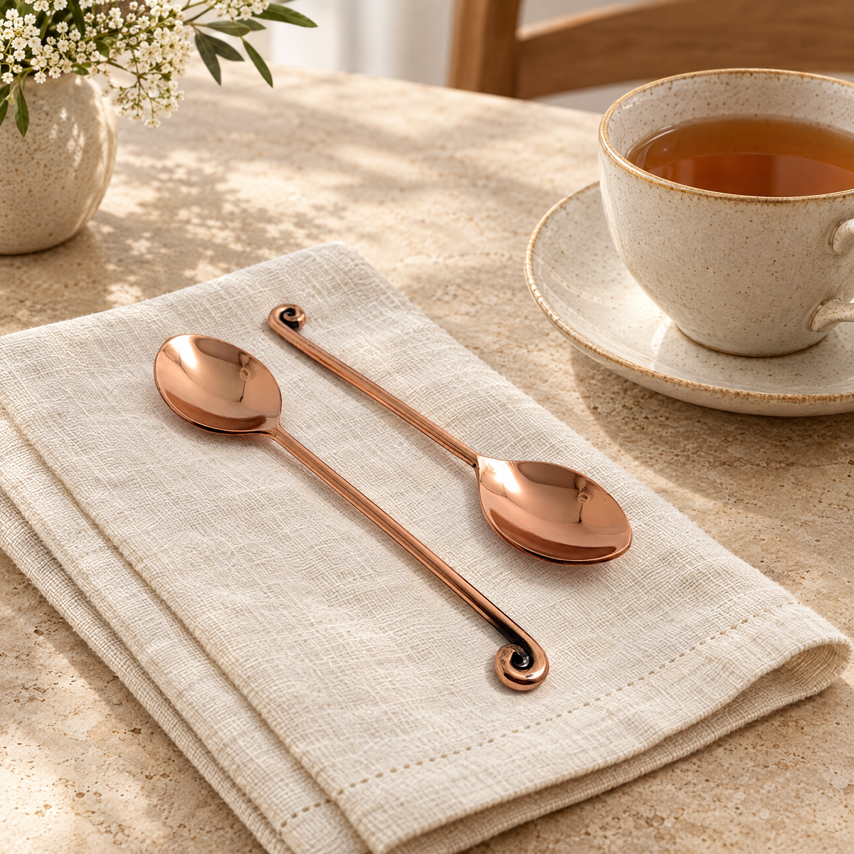Copper-Finish Teaspoons — Set of 6 styled in a sophisticated home