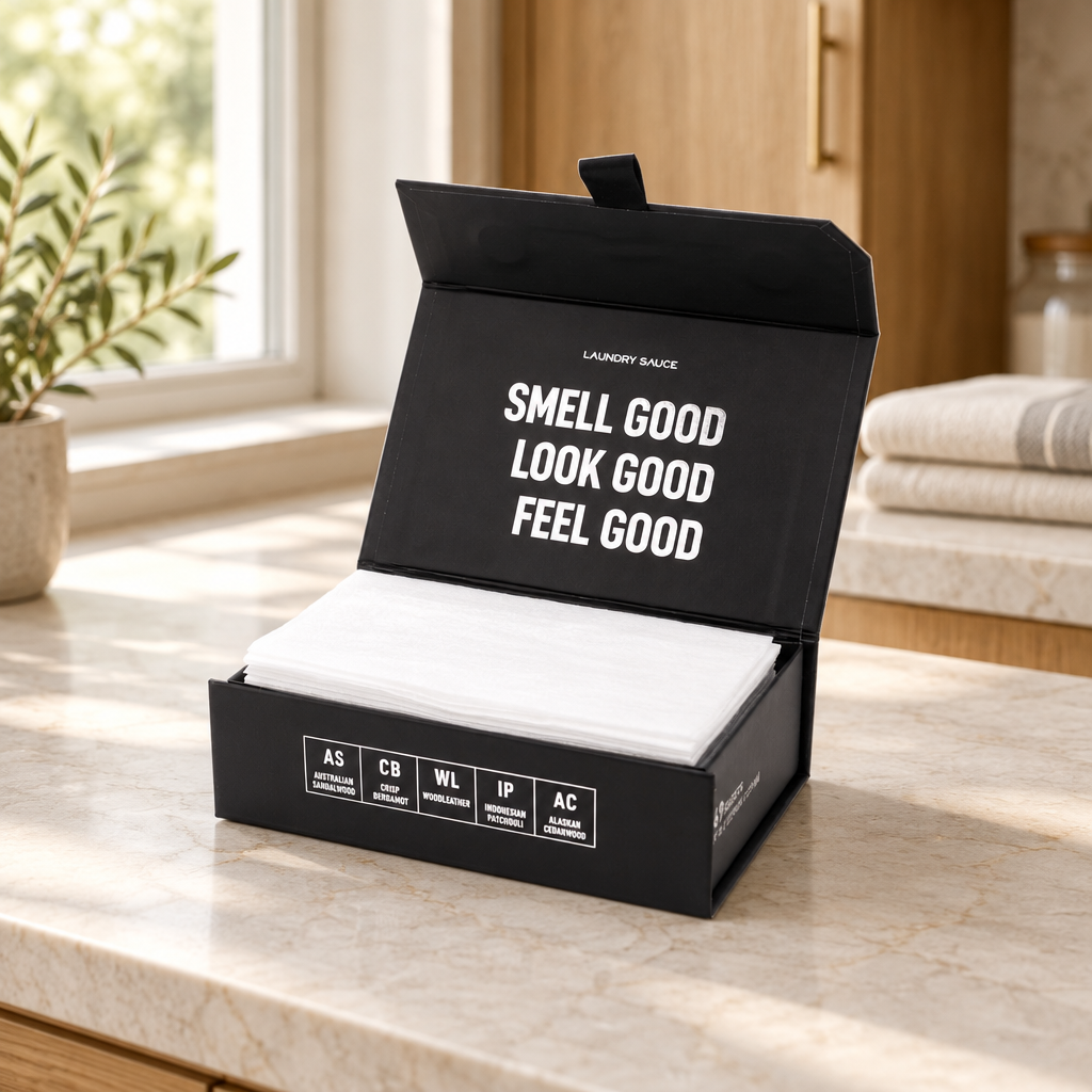 Laundry Sauce Scented Dryer Sheets in a styled home setting