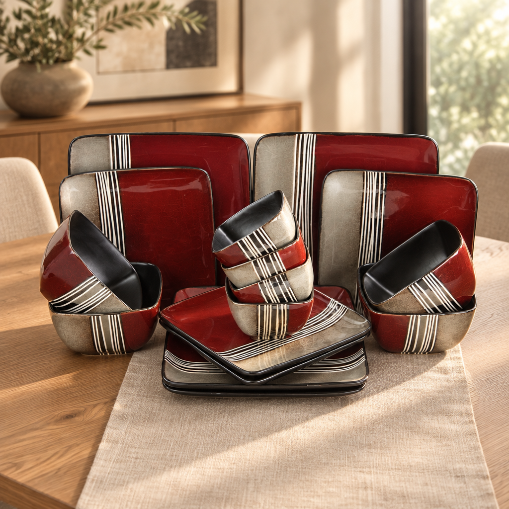 Downtown Loft Stoneware Set — 16 Pieces in a styled home setting