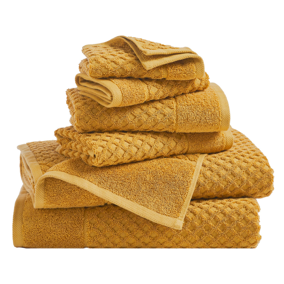 Grayson Diamond Waffle Cotton Towels — 6 Piece Set / Marigold