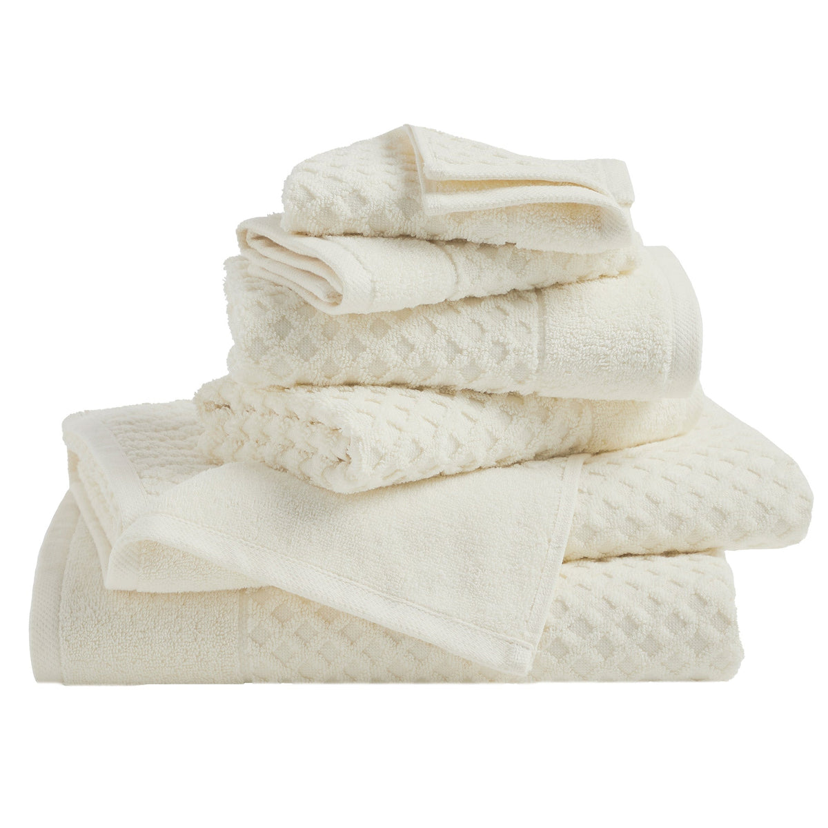 Grayson Diamond Waffle Cotton Towels — 6 Piece Set / Ivory