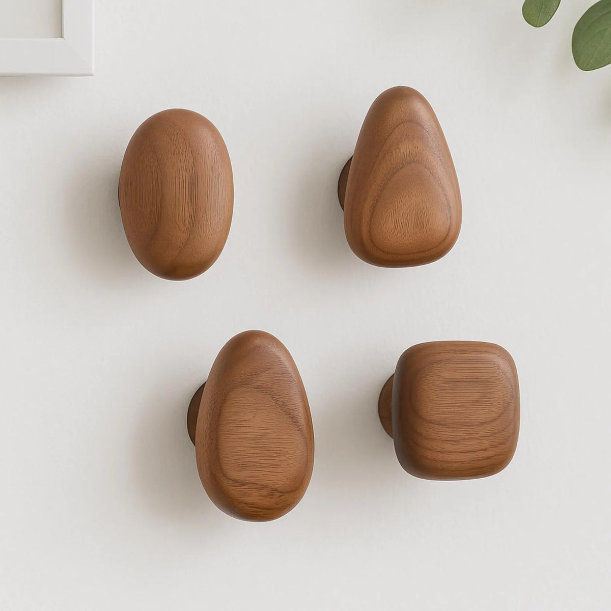 Wooden Pebble Wall Hooks — Set of Four