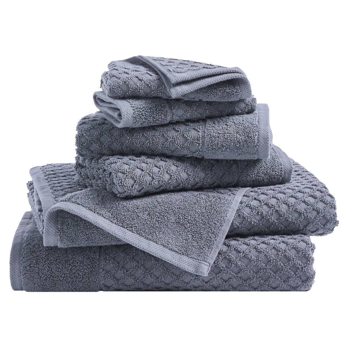 Grayson Diamond Waffle Cotton Towels — 6 Piece Set / Chambray Blue